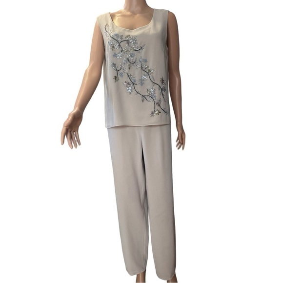 R&M Richards Vintage Elegant 3 Piece Cream Chiffon Embroidered Beaded Set - Picture 8 of 16